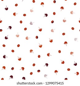 Light Red vector seamless template with cups of coffee, beans. Gradient abstract collection of coffee cups and beans. Pattern for ad, booklets, leaflets of restaurants.