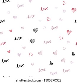 Light Red vector seamless template with text LOVE YOU, hearts. Design in doodle style with text LOVE YOU, hearts. Pattern for trendy fabric, wallpapers.