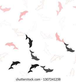 Light Red vector seamless template with dolphins. Shining illustration of colorful gradient sea dolphins. Template for natural magazines.
