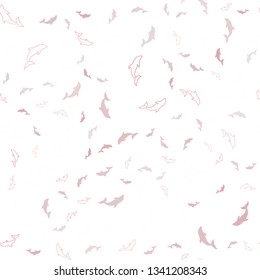 Light Red vector seamless template with dolphins. Decorative design in natural style with sea dolphins. Pattern for wildlife ad, booklets.