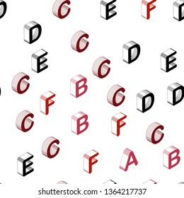 Light Red vector seamless template with 3D isolated letters. Colorful gradient design in 3D style with signs of alphabet. Design for wallpaper, fabric makers.