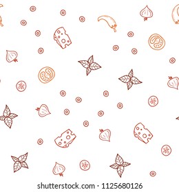 Light Red vector seamless texture with delicious snacks. Fast Food on blurred abstract background with colorful gradient. Pattern for ads of breakfast, lunch, dinner.