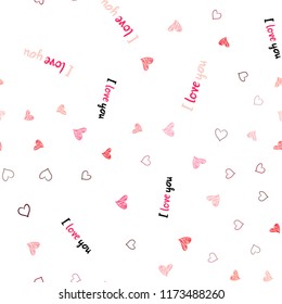 Light Red vector seamless texture with lovely hearts. Decorative shining illustration with hearts on abstract template. Design for ad, poster, banner of Valentine Day.