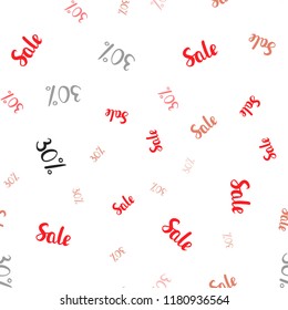 Light Red vector seamless texture with selling prices 30%. Shining colorful illustration with isolated selling prices. Pattern for ads, posters, banners of sales.