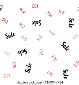 Light Red vector seamless texture with selling prices 30, 40, 50, 70 %. Shining colorful illustration with isolated selling prices. Backdrop for mega promotions, discounts.