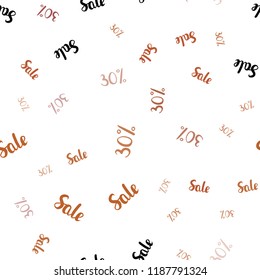 Light Red vector seamless texture with selling prices 30 %. Illustration with signs of sales on abstract template. Template for season sales, shopping ads.