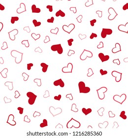 Light Red vector seamless texture with lovely hearts. Decorative shining illustration with hearts on abstract template. Pattern for marriage gifts, congratulations.