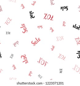 Light Red vector seamless texture with selling prices 70 %. Gradient illustration with discount signs on white backdrop. Design for business ads, commercials.