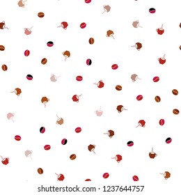 Light Red vector seamless texture with coffee beans, mugs. Colorful illustration with gradient coffee beans, mugs. Pattern for menu of cafes and restaurants.