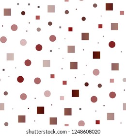 Light Red vector seamless texture with disks, rectangles. Illustration with set of shining colorful abstract circles, cubes. Pattern for design of window blinds, curtains.