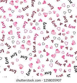 Light Red vector seamless texture with words LOVE YOU, hearts. Romantic illustration with colorful phrase LOVE YOU, hearts. Design for wallpaper, fabric makers.