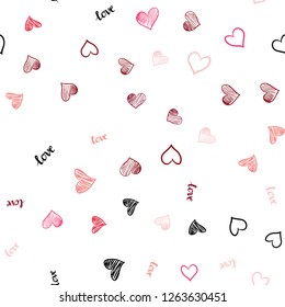 Light Red vector seamless texture with words LOVE YOU, hearts. Colorful gradient phrase LOVE YOU, hearts in abstract style. Pattern for trendy fabric, wallpapers.