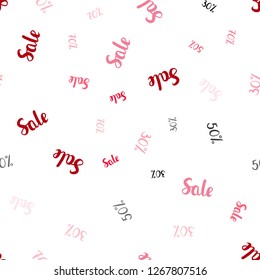 Light Red vector seamless texture with selling prices 30, 50, 70 %. Shining colorful illustration with isolated selling prices. Pattern for ads, posters, banners of sales.