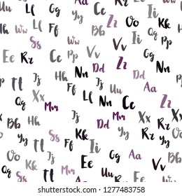 Light Red vector seamless texture with ABC characters. Colored alphabet signs with gradient on white background. Pattern for trendy fabric, wallpapers.