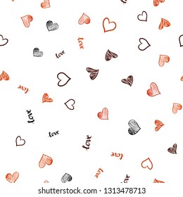 Light Red vector seamless texture with words LOVE YOU, hearts. Romantic illustration with colorful phrase LOVE YOU, hearts. Design for textile, fabric, wallpapers.