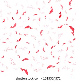 Light Red vector seamless texture with dolphins. Natural illustration with sea dolphins. Template for natural magazines.