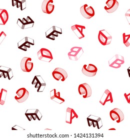 Light Red vector seamless texture with 3D ABC characters. Shining colorful 3D illustration with isolated letters. Template for business cards, websites.