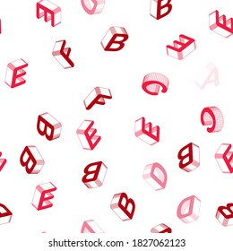Light Red vector seamless texture with 3D ABC characters. Colorful 3D alphabet signs with gradient on white background. Design for textile, fabric, wallpapers.