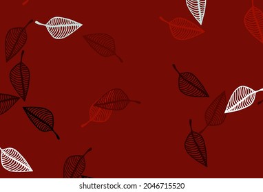 Light Red vector sketch layout. A vague abstract illustration with leaves in doodles style. The template for background of cell phones.
