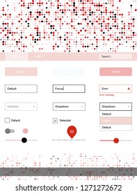 Light Red vector style guide with circles. Colorful ui/ux kit with header consisted of spheres. This template you can use for websites.
