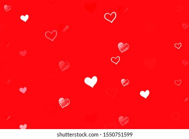 Light Red vector template with doodle hearts. Beautiful colored illustration with hearts in celebration style. Template for Valentine's greeting postcards.