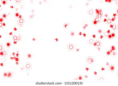 Light Red vector template with doodle stars, suns. Shining illustration with stars, suns on abstract template. Pattern for astrology websites.