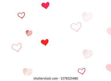 Light Red vector template with doodle hearts. Decorative shining illustration with hearts on abstract template. Design for ad, poster, banner of Valentine Day.