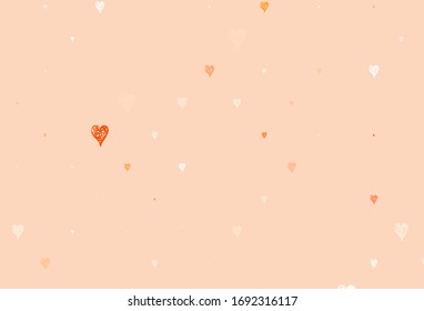 Light Red vector template with doodle hearts. Illustration with shapes of gradient hearts on blur backdrop. Template for Valentine's greeting postcards.