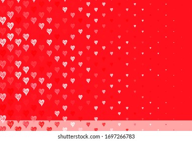 Plantilla vectorial de color rojo claro con corazones de garabatos. Ilustración brillante con corazones sobre plantilla abstracta. Patrón de regalos de matrimonio, felicitaciones.