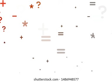 Light Red vector template with math simbols. Abstract illustration with colored algebra signs. Smart design for university advert.