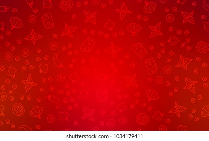 Light Red vector template with organic meal. Decorative shining illustration with food on abstract template. Doodle design for your business advert of cafes.