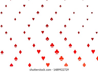 Light Red vector template with poker symbols. Colorful gradient with signs of hearts, spades, clubs, diamonds. Pattern for leaflets of poker games, events.