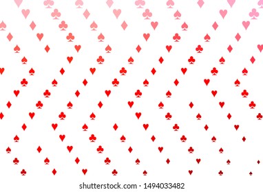 Light Red vector template with poker symbols. Shining illustration with hearts, spades, clubs, diamonds. Pattern for ads of parties, events in Vegas.