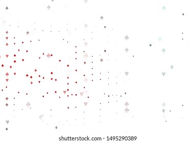 Light Red vector template with poker symbols. Glitter abstract sketch with isolated symbols of playing cards. Pattern for leaflets of poker games, events.