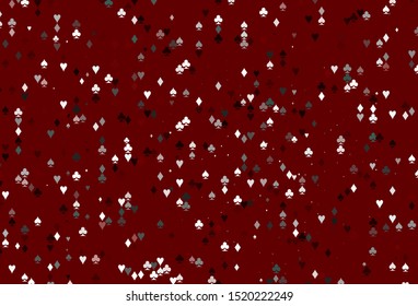 Light Red vector template with poker symbols. Illustration with set of hearts, spades, clubs, diamonds. Pattern for ads of parties, events in Vegas.