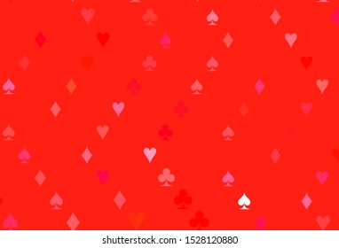 Light Red vector template with poker symbols. Colorful gradient with signs of hearts, spades, clubs, diamonds. Pattern for booklets, leaflets of gambling houses.