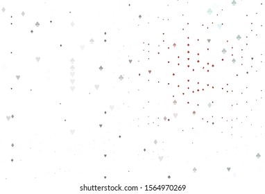 Light Red vector template with poker symbols. Shining illustration with hearts, spades, clubs, diamonds. Pattern for booklets, leaflets of gambling houses.