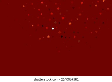 Light Red vector template with poker symbols. Blurred decorative design of hearts, spades, clubs, diamonds. Design for ad, poster, banner of gambling websites.