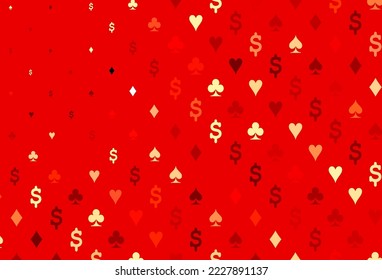 Light red vector template with poker symbols. Illustration with set of hearts, spades, clubs, diamonds. Pattern for leaflets of poker games, events.