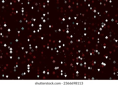 Plantilla vectorial de color rojo claro con símbolos de póquer. Esbozo abstracto brillante con símbolos aislados de cartas de juego. Plantilla para tarjetas de visita de casinos.