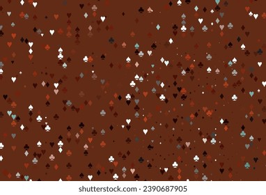 Light Red vector template with poker symbols. Blurred decorative design of hearts, spades, clubs, diamonds. Template for business cards of casinos.