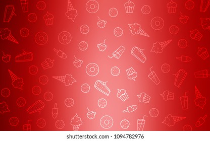 Light Red vector template with sweet snacks. Decorative shining illustration with sweets on abstract template. Pattern for menu of cafes and restaurants.