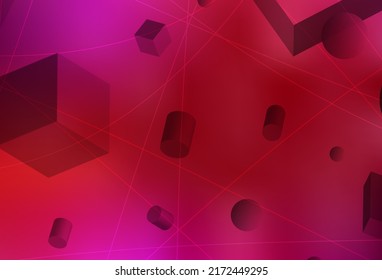 Light Red vector texture with 3D cubes, cylinders, spheres, rectangles. Abstract illustration with colorful 3D shapes. Smart design for business ads.