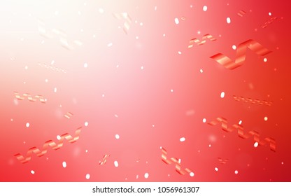 Light Red vector texture with birthday confetti. Decorative shining illustration with ribbons on abstract template. The pattern can be used for new year ad, booklets.