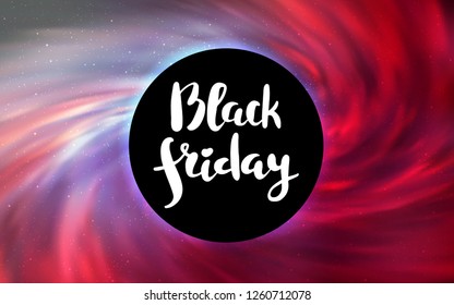 Light Red vector texture with a black hole, galaxy. Colorful black hole with shining night sky stars. Backdrop for ads, leaflets of Black Friday.