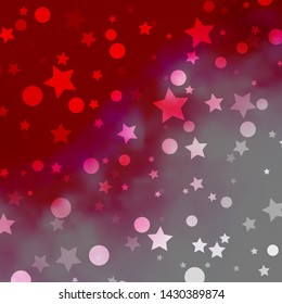 Light Red vector texture with circles, stars. Abstract illustration with colorful shapes of circles, stars. Pattern for trendy fabric, wallpapers.
