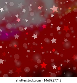Light Red vector texture with circles, stars. Illustration with set of colorful abstract spheres, stars. Template for business cards, websites.
