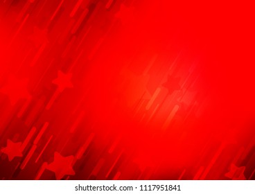 Light Red vector texture with colored diagonal lines and stars. Decorative shining illustration with lines on abstract template. The template can be used as a background.