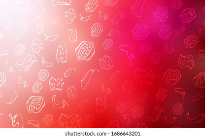 Light Red vector texture with delicious snacks. Decorative shining illustration with food on abstract template. Pattern for menu of cafes, bars, restaurants.