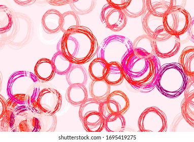Textura vectorial de color rojo claro con discos. Ilustración con un conjunto de círculos abstractos de colores brillantes. Patrón para texturas de papel pintado.